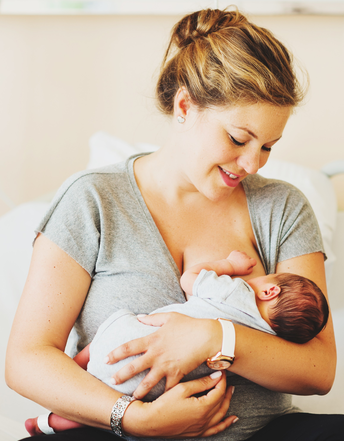 Healthcare staff with mom and baby