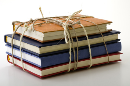 Bundle of books tied with twine